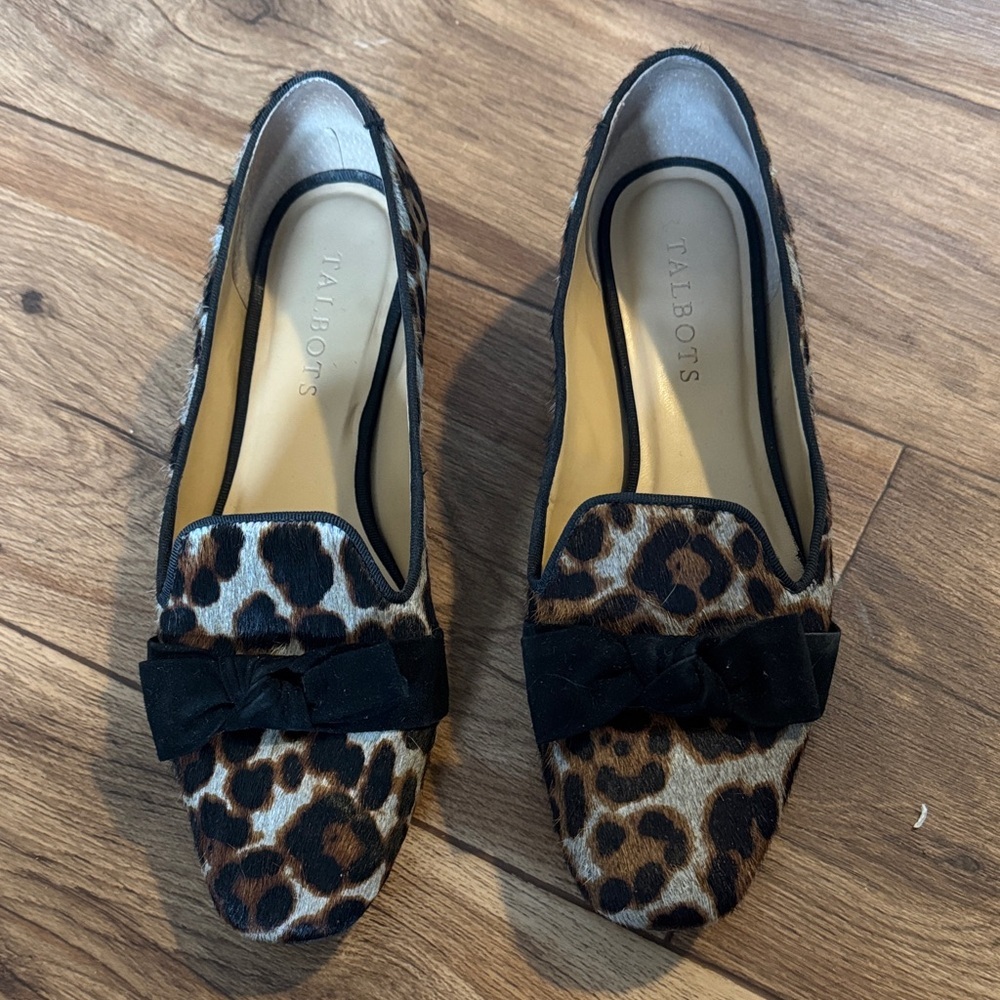 Talbots Animal Print Loafers with Black Bow - Picture 1 of 4